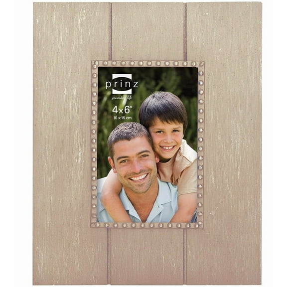 PARSON PLANK Natural Stain Wood 4x6 Frame w Antique Silver Bead Border by Prinz - 4x6