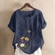 thumbnail image 1 of TaTaai Casual Printed Button Blouse, Women's Short Sleeve Linen Feel T-Shirt, Comfortable Top for All Seasons Gift, 1 of 4