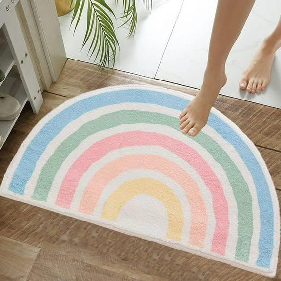 Cute Rainbow Sugar Colors Bathroom Rugs Non-Slip Washable Absorbent Plush Microfiber Floor Doormats Bath Mat Super Soft for Entrance Decoration Indoor Water Absorption (Green, 50 * 80cm)