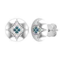 Dazzlingrock Collection Round Blue Diamond Rounded Kite Shape Pushback Stud Earrings for Women (0.05 ctw, Color Blue, Clarity I2-I3) in 18K White Gold