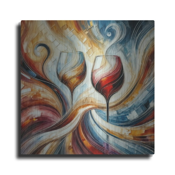 Luxe Metal Art 'Two Glasses Of Wine Abstract' by Rey Klimt Metal Wall Art, 12" x 12"