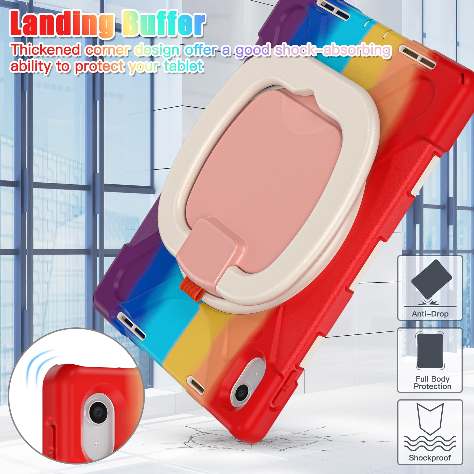 iPad 10th Generation 10.9 Inch Case 2022,TECH CIRCLE Heavy Duty Shockproof Rugged Protective Rotating Stand Case with Pencil Holder Handle Grip Kids Case for Apple iPad iPad 10th Gen 2022,Colorful Red