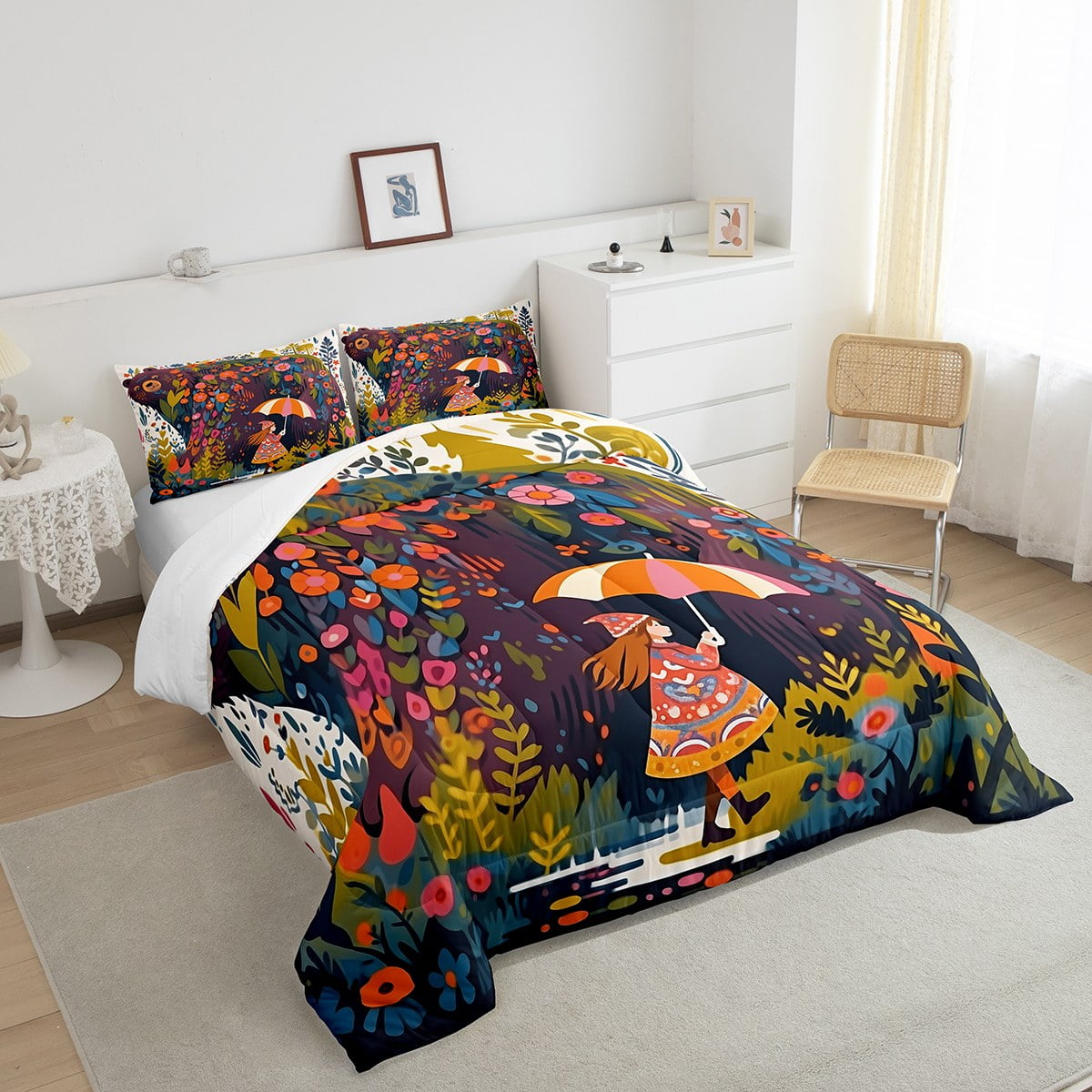 YST Little Girl Queen Size Kids Comforter Watercolor Flower Illustration Nature Theme Bedding Comforter Sets for Baby Girl Toddler Girly Room Decor Aesthetic 1 Comforter 2 Pillow Cases Walmart