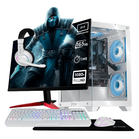 PC Gamer Completa Xtreme PC Gaming AMD Radeon RX 6600 Ryzen 5 5500 32GB SSD 1TB Monitor 23.8 165Hz WIFI W10 White gaming 1080p, estudios y multitarea