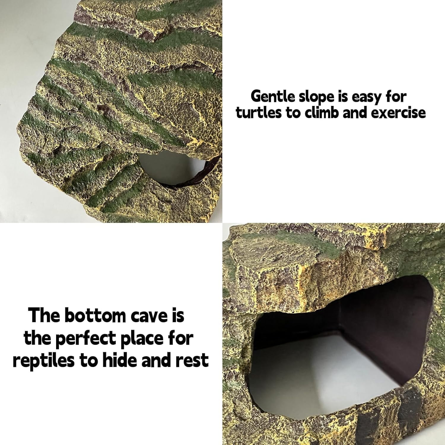 Tortoise Basking Platform, Crested Gecko Hide, Reptile Cave Hideout with Basking Area, Tank Accessories for Leopard Geckos, Small Bearded Dragons, Frogs, Newts