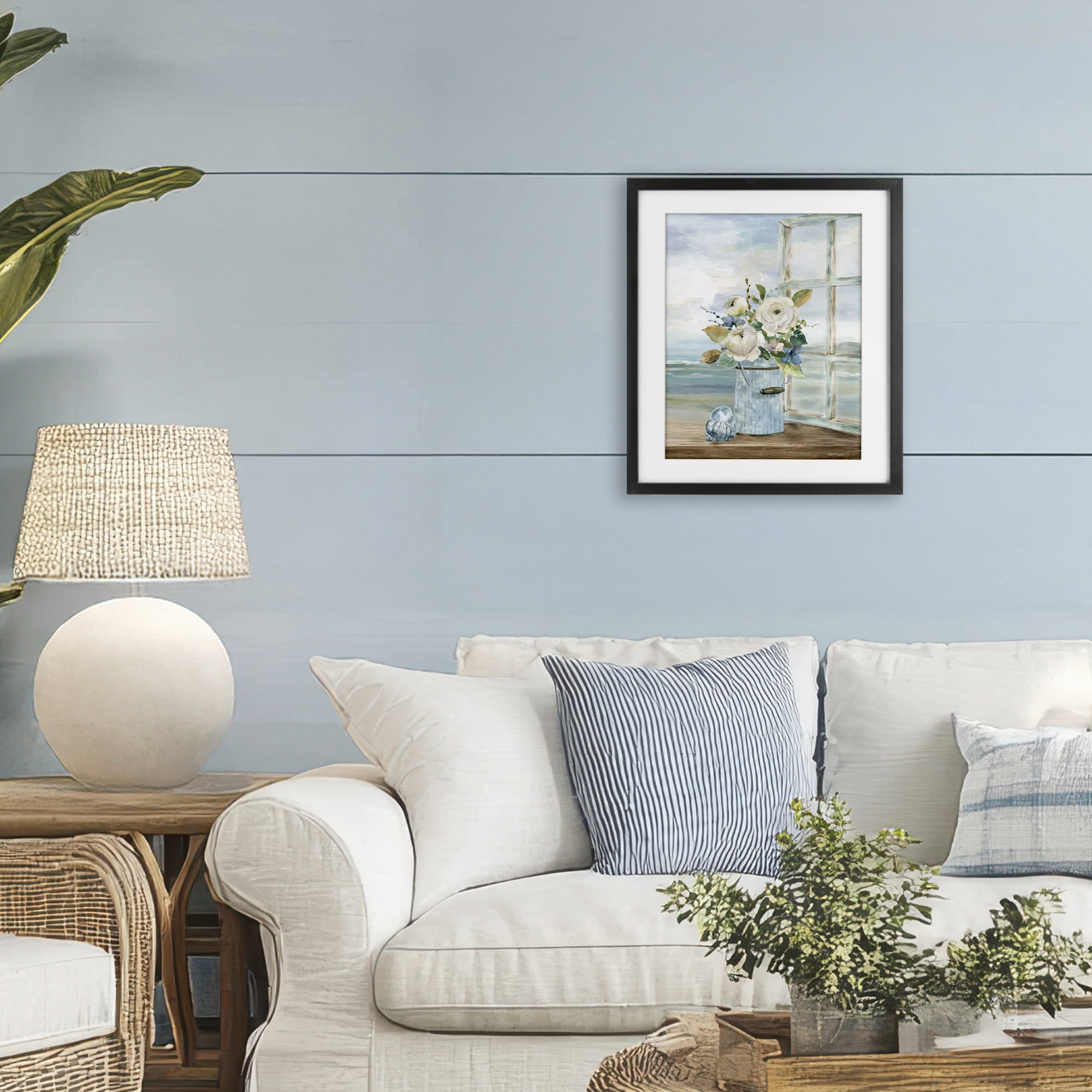 Stupell Industries Seaside Florals on Windowsill Black Framed Print Under Glass, design by Carol Robinson