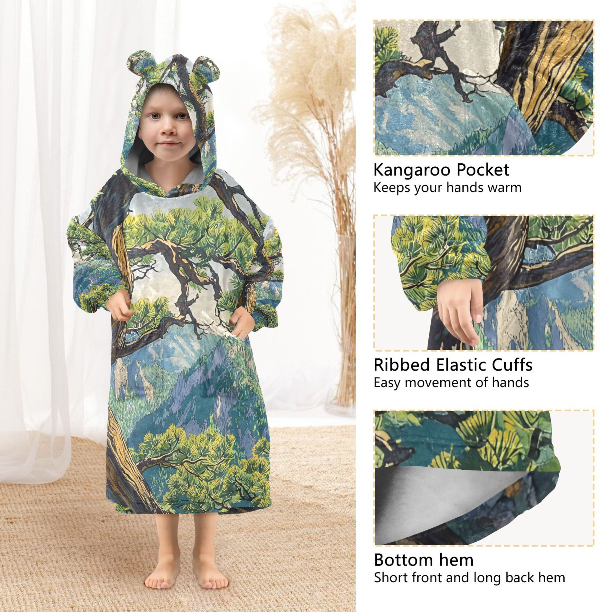 FORMRS Wearable Blanket Hoodie with Sleeves for Kids Cozy Flannel Sweatshirt, Pine Tree