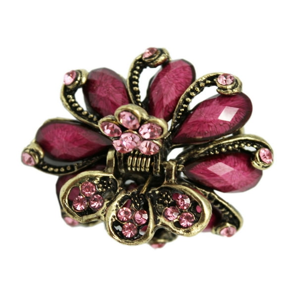Bronze Lotus Flower Hair Claw Clip - Elegant Pink Rhinestone Hair Clip ...