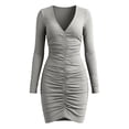 thumbnail image 4 of Blmnix Dress Women Sexy Dresses Party Dresses Bodycon Dresses Mini V-Neck Long Sleeve Gray Adjustable Waist Casual Dresses for Women,M, 4 of 7