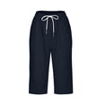 thumbnail image 7 of Hvogkswy Plus Size Capris for Women Solid Color Drawstring Casual Linen Capri Pants Outdoor Sport Hiking Capris Pants with Pockets, 7 of 7