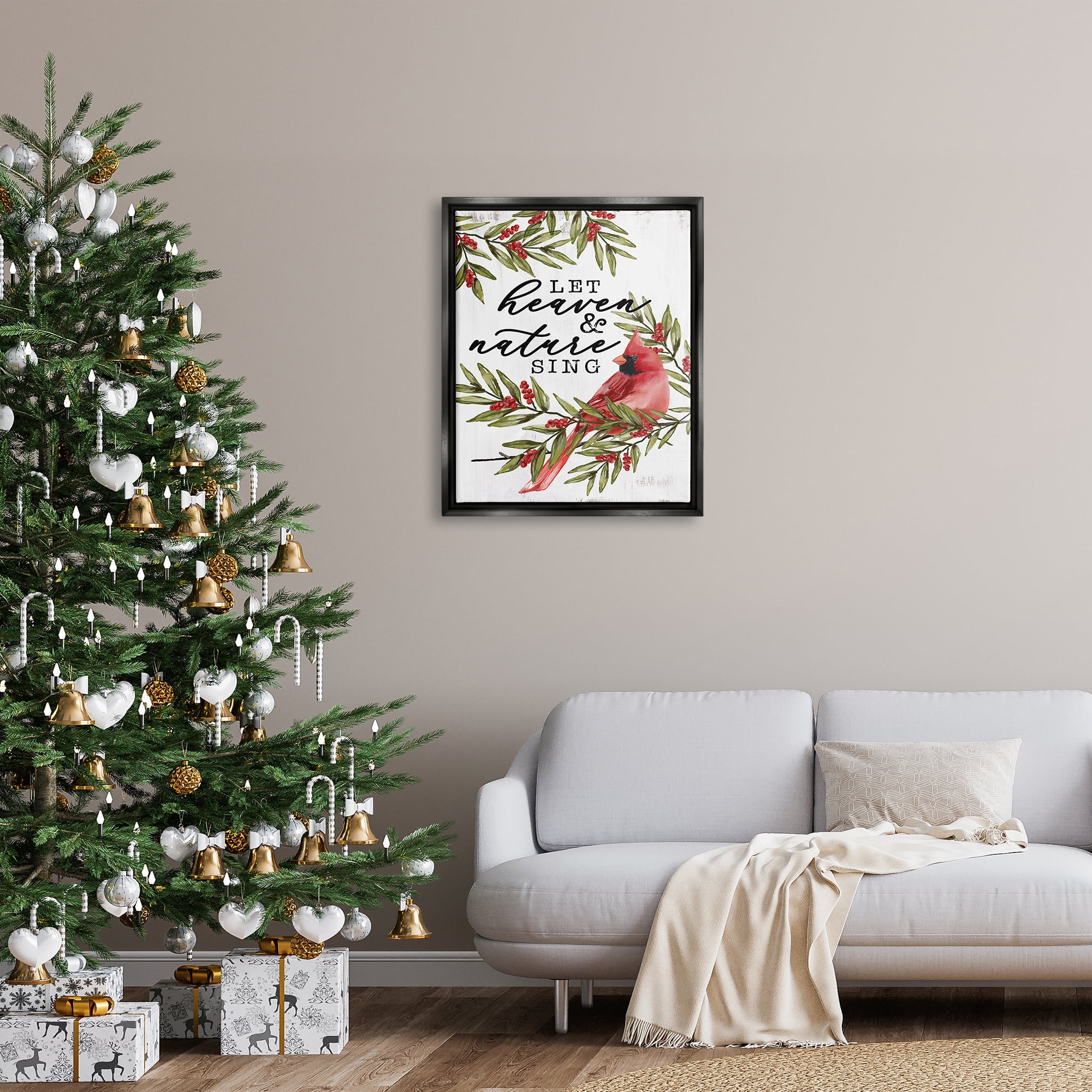 Stupell Industries Festive Phrase Cardinal Holiday Painting Black Floater Framed Art Print Wall Art, 25 x 31