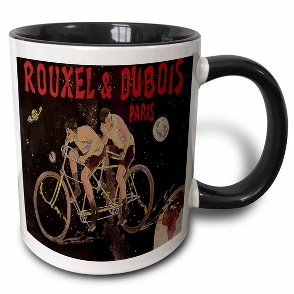 3drose, Rouxel and Dubois Pairs France Tandem Bicycle Poster, 11oz Two-tone Black Mug