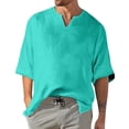 thumbnail image 1 of Men's Solid Color Pleated Quarter Sleeve Top Men's Retro V-Neck Top 5XL, 1 of 5