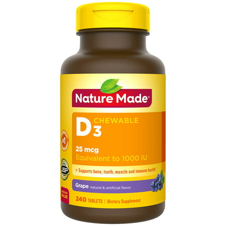 Nature Made Adult Chewable D3 25 mcg (1000 IU) Tablets, 240 Count ...