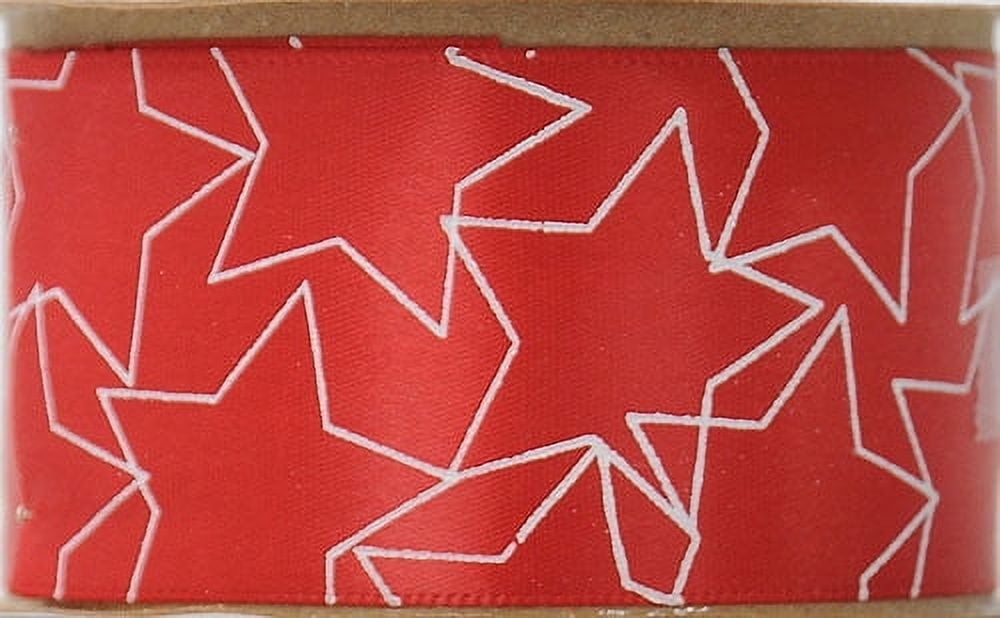 Offray Ribbon, Red 1 1/2 inch Stars Satin Ribbon for Sewing, Crafts, and Gifting, 9 feet, 1 Each