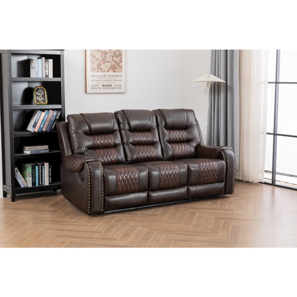 Ilyiano Two Tone Faux Leather Livingroom Reclining Sofa In Brown