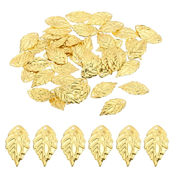 Leaf Pendants, 50 Pack Metal Tree Leaf Beads Bulk Leaves Charm for Jewelry Making Bracelet, Golden