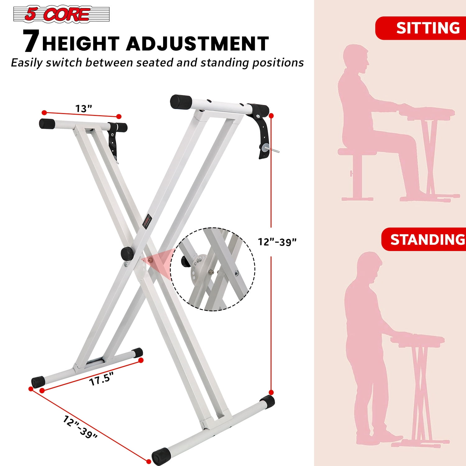 Piano Keyboard Stand Double X Style Heavy Duty Adjustable Digital Electric Piano Riser Durable & Sturdy Music Synthesizer Holder Stands For 61 76 88 Keys w Secure Locking Strap - KS 2X