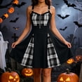 thumbnail image 5 of QATAINLAV Woman Gothic Plaid Mini Dress O-Ring Front Zip A-Line Gothic Dresses Halloween Cosplay Costume, 5 of 9