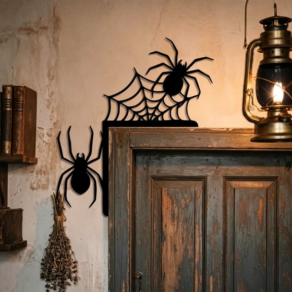 Halloween Door Topper, Black Spider Web Sign, Large Halloween Door Frame Decoration, Gothic Door Corner Decor, Halloween Door Decor, for Haunted House, Cabinet Window Wall