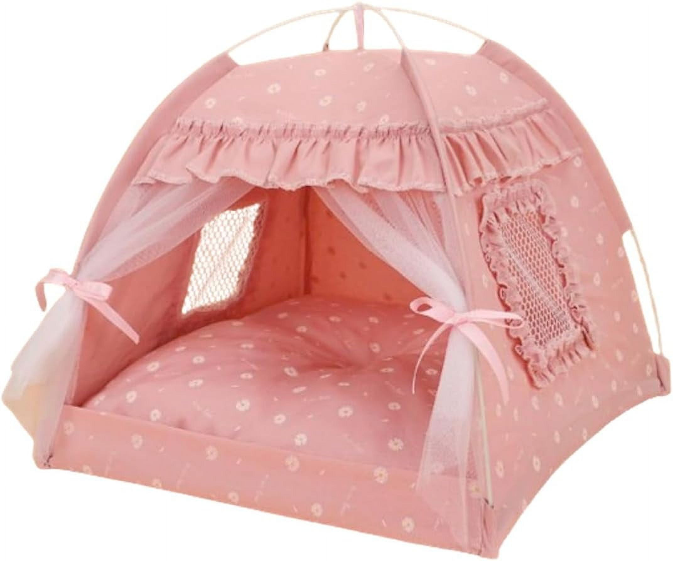 at Bed Tents Dog House Indoor Outdoor Lace Mesh Breathable Windows Door Curtains Removable Portable Nest Teepe House (Small,Green&Yellow)