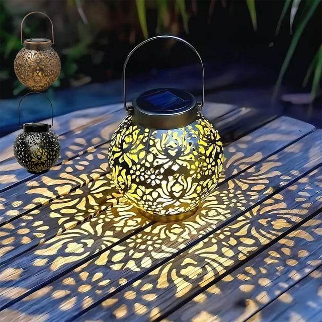 Linterna solar para exteriores impermeable colgante | Linterna metálica decorativa para patio patio jardín de mesa | Regalo único para mujeres de jardinería | Bronce Negro | 9,2 x 5,7 pulgadas