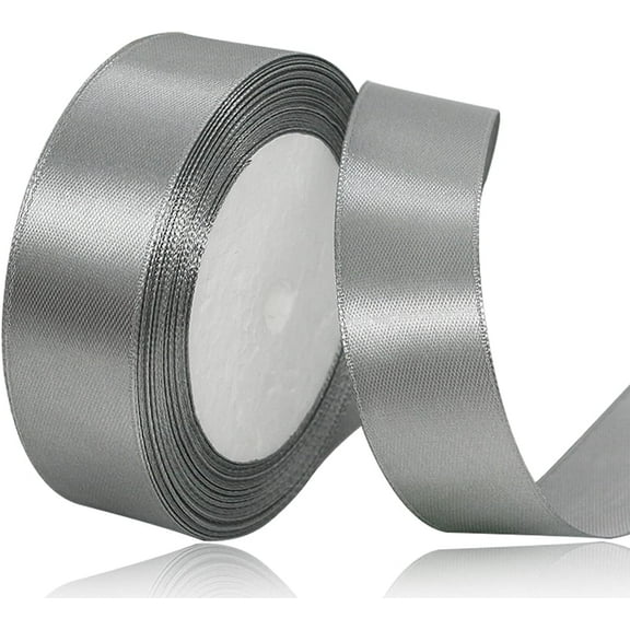 Grey Satin Ribbon 1 Inch x 50 Yards, Solid Color Polyester Fabric Ribbon for Gift Wrapping, Crafts, Bows Making, Wreaths, Sewing Projects, Baby Showers and Wedding Party Decoration Grey 1\