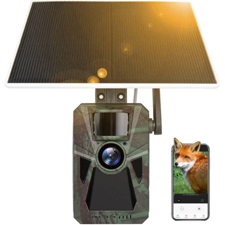 4G Trail Camera Solar Trail Cameras with Motion Activated – 0.2s Trigger Time Camera with No Glow Infrared LEDs for Wildlife Scouting Hunting Deer – Night Vision Camera with 64GB SD Card