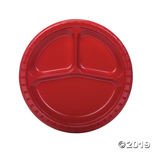 10.25" Red Divided Plastic Dinner Plates 20 Ct