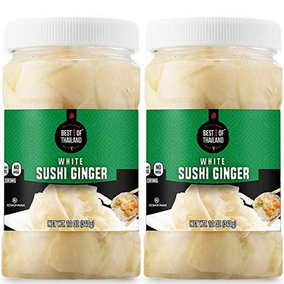 Best of Thailand Japanese White Pickled Sushi Ginger 2 Jars of 12oz