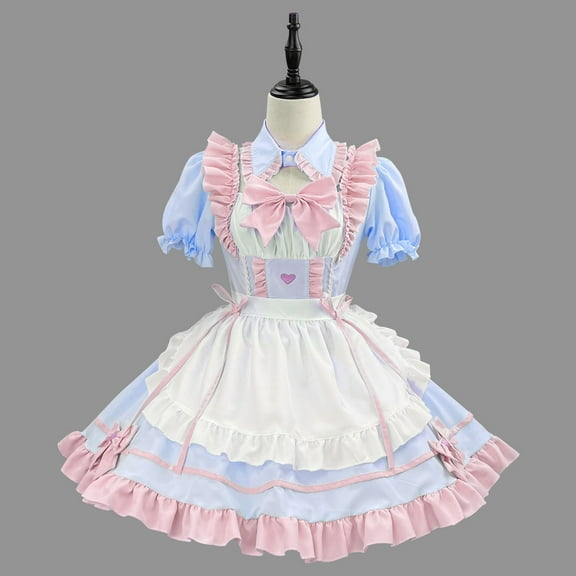 Wowcloth Women's Dresses A Line Round Neck Maid Outfits Casual Dress Cute Short Sleeve Lolita Clothing Cosplay Costumes