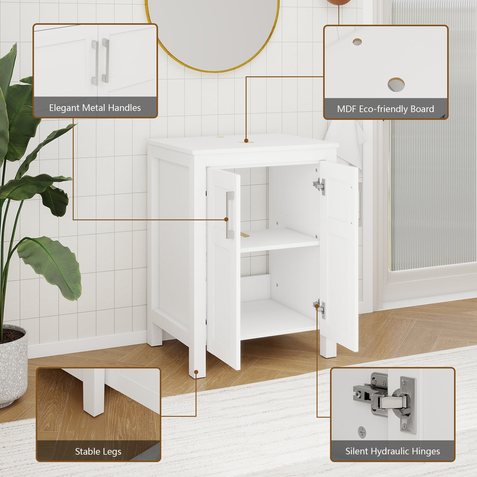 ELECWISH 24 Inches Traditional Bathroom Vanity in White Finish, Single Bathroom Vanity with Top and 2-Door Cabinet
