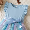 thumbnail image 3 of Girls Ruffle Sleeve Princess Dress Gradient Tulle Dress Satin Bow Waist Dress Birthday Party Pageant Dress Flowy A Line Silhouette Dress For Girls Blue 1Y, 3 of 4