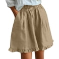 thumbnail image 3 of Aboser Wide Leg Palazzo Shorts for Women Summer Cotton Linen Shorts Cute Ruffles Hem Lounge Shorts Loose Elastic Waist Beach Shorts with Pockets, 3 of 9