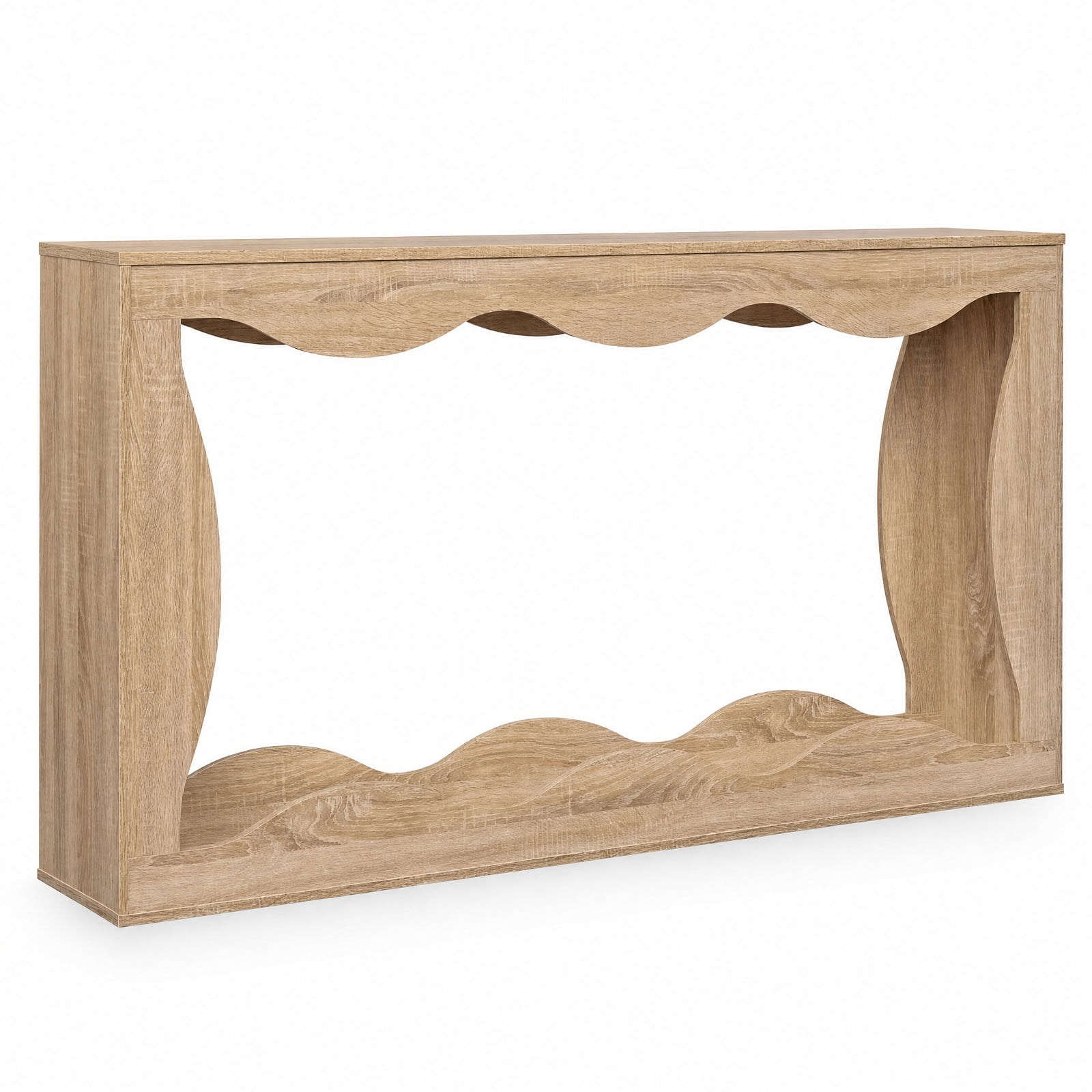 Furnibear 63 Inch Long Narrow Console Table 2 Tier Entryway Table with Wavy Edge Storage Shelf for Hallway Living Room, Natural