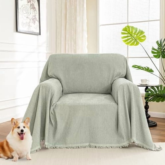 Oversized Armchair Couch Cover for 1 Cushion Couch, Washable Sofa Protector, Chair Chenille Couch Covers, Wingback Chair Cover Sofa Covers Sofa Throw Sofa Slipcovers, 71"X91", Sage Green