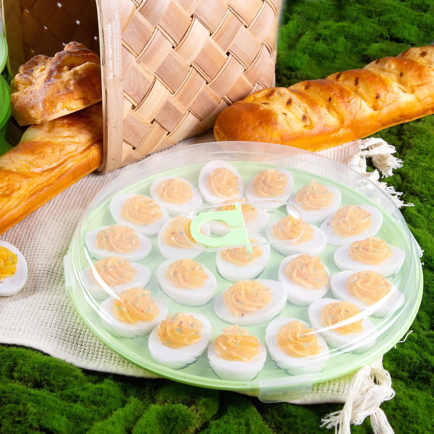 3-piece set with lid devil egg dish and tray -66 egg troughs, suitable for parties and home kitchens