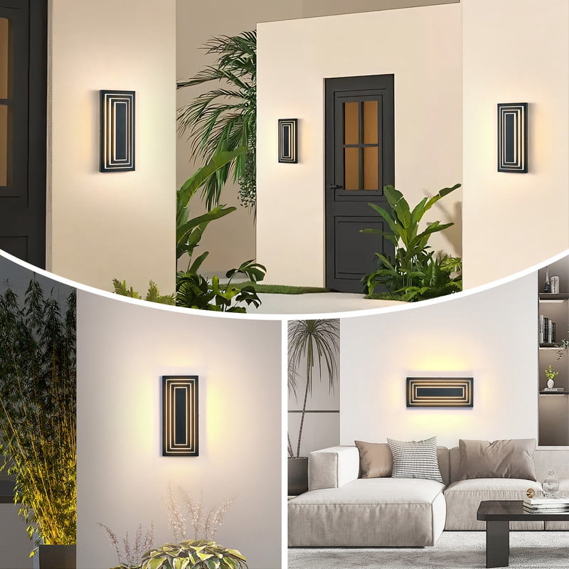 TICOZE 3 Tier 15.7 Inch Outdoor Light Fixture 2 Pack Black Exterior Wall Light Modern LED Wall Sconce Waterproof Outdoor Garage Light for House, Entryway, Porch