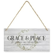 Wooden Hanging Sign Grace & Peace Be Yours In Abundance Wall Art Inspirational Wall Decor For Bedroom Motivational Wall Art Wood Wall Sign Home Decoration 12X6 Inch