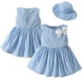 thumbnail image 2 of YTDSCS Infant Baby Girls Sleeveless Princess Dress 2PCS Kids Summer Plaid Dresses Bowknot Sundress Free Sun Hat 3 Months-5 Years, 2 of 9