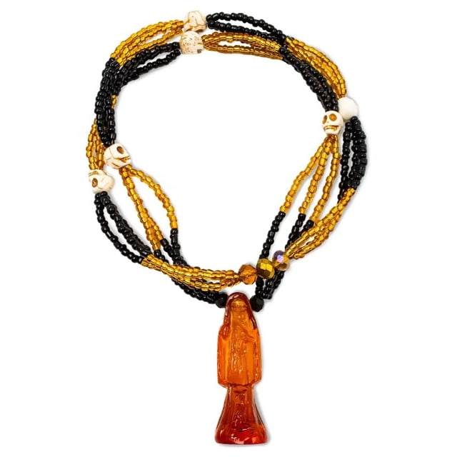 Collar Mazo Santa Muerte Ámbar Transparente Y Fe