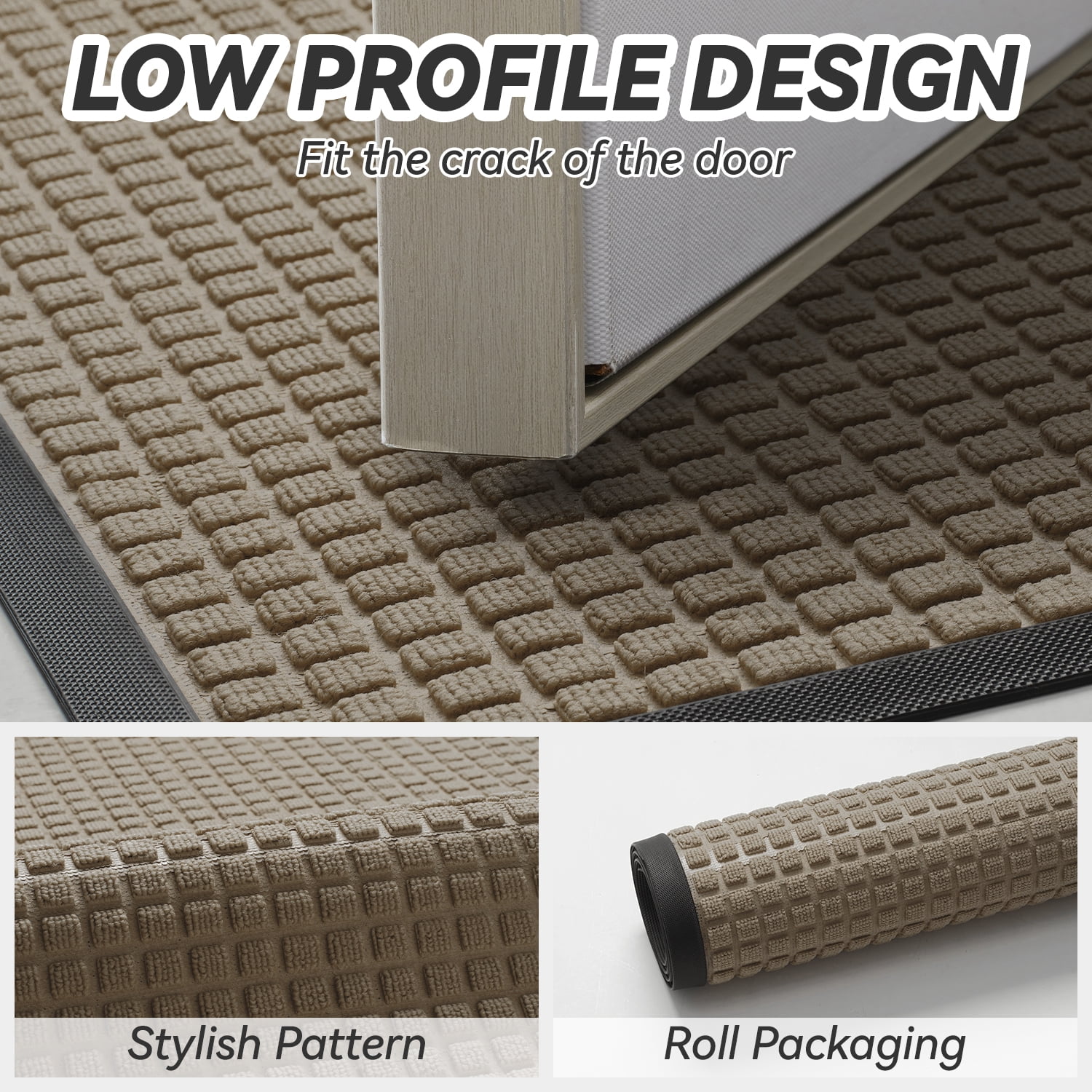 SIXHOME Outdoor Mat Non Slip Doormat 35"x47" Front Door Mat Outside Absorbent Rubber Welcome Mat Low Profile Dirt Trapper Indoor Outdoor Doormat Thicken Checker Entryway Rug Floor Mat Beige
