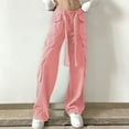 thumbnail image 5 of MIUOWANP Women's High Waisted Pants with Multiple Pockets Solid Color Drawstring Elastic Waist Wide Leg Cargo Pants Size XL(10)Pink, 5 of 9