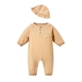 thumbnail image 3 of Teyfeniy 0.5-2T Toddlers Baby Rompers with Matching Hat 2 Piece Set Button Down Jumpsuits Long Sleeve Cute Comfy Casual Crew Neck Newborn Infant Outfit Set, 3 of 6