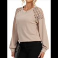 thumbnail image 2 of Blusas de Larga para Mujer, Elegantes, Informales, con Cuello Redondo, de Punto con Encaje de Gofre y Patchwork, Blusas Holgadas A Caqui XL, 2 of 7
