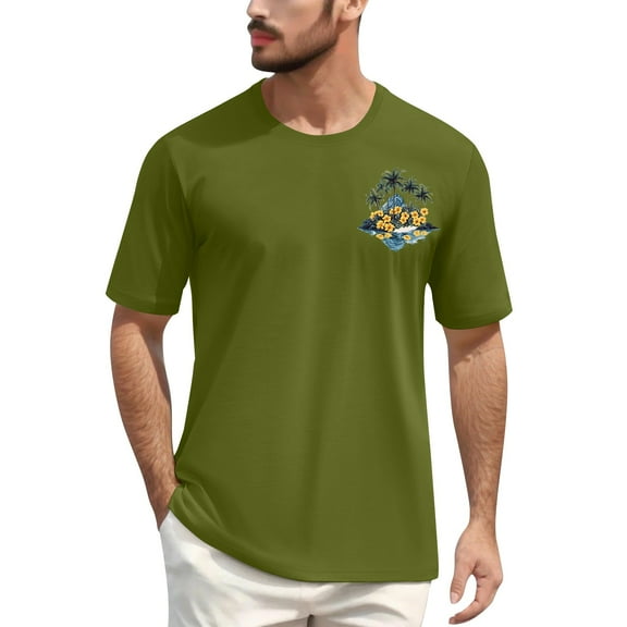 NAMTYQX Shirts for Men Crew Neck Baggy Short Sleeve Graphic Breathable Soft Lightweight Slacking Casual Plus Size Funny Shirts for Men Army Green Size L