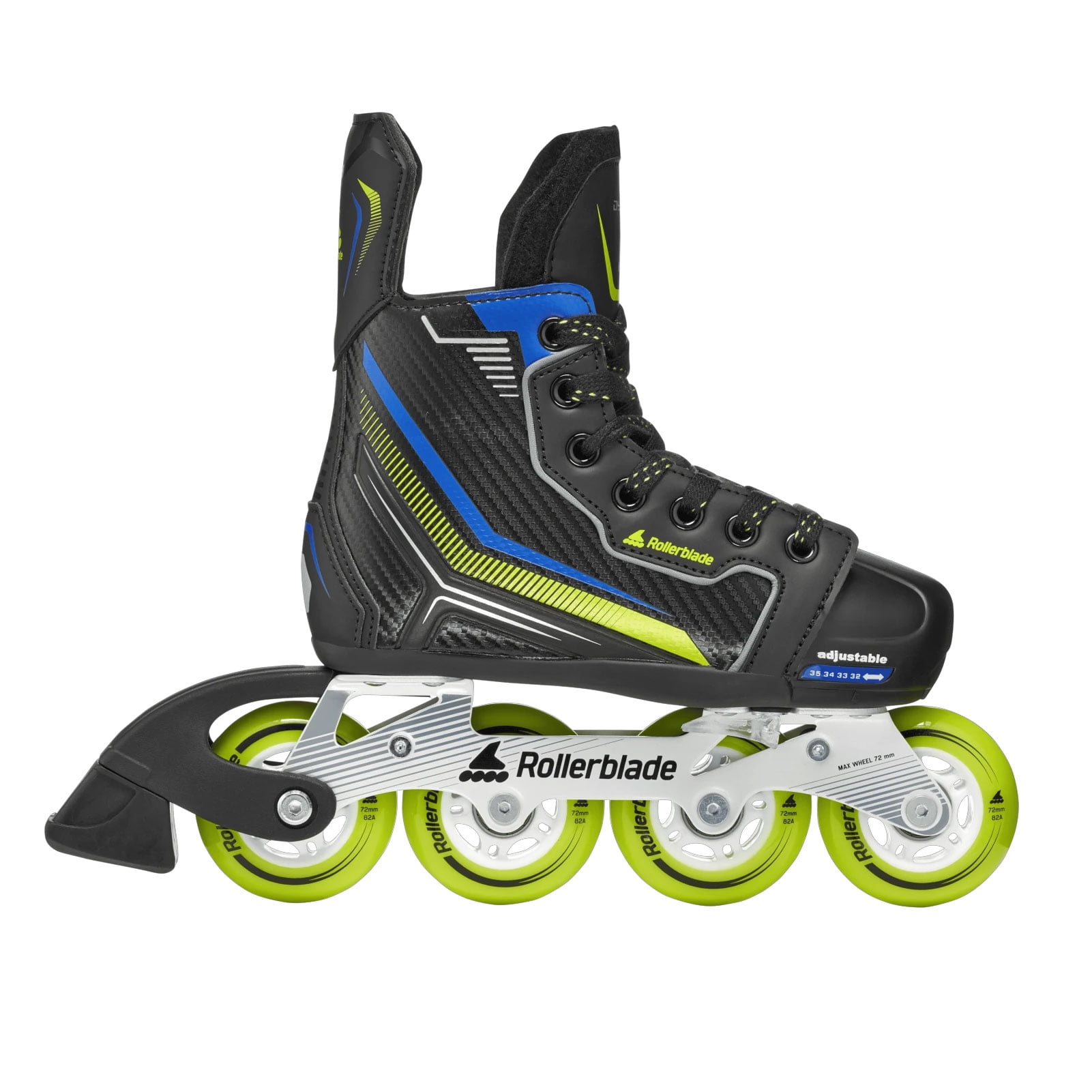 ROLLERBLADE Kids' Dynamo Inline Skates, Color: Black/Lime/Blue, Size: 1-4 (86B0760150NZ10-1-4)