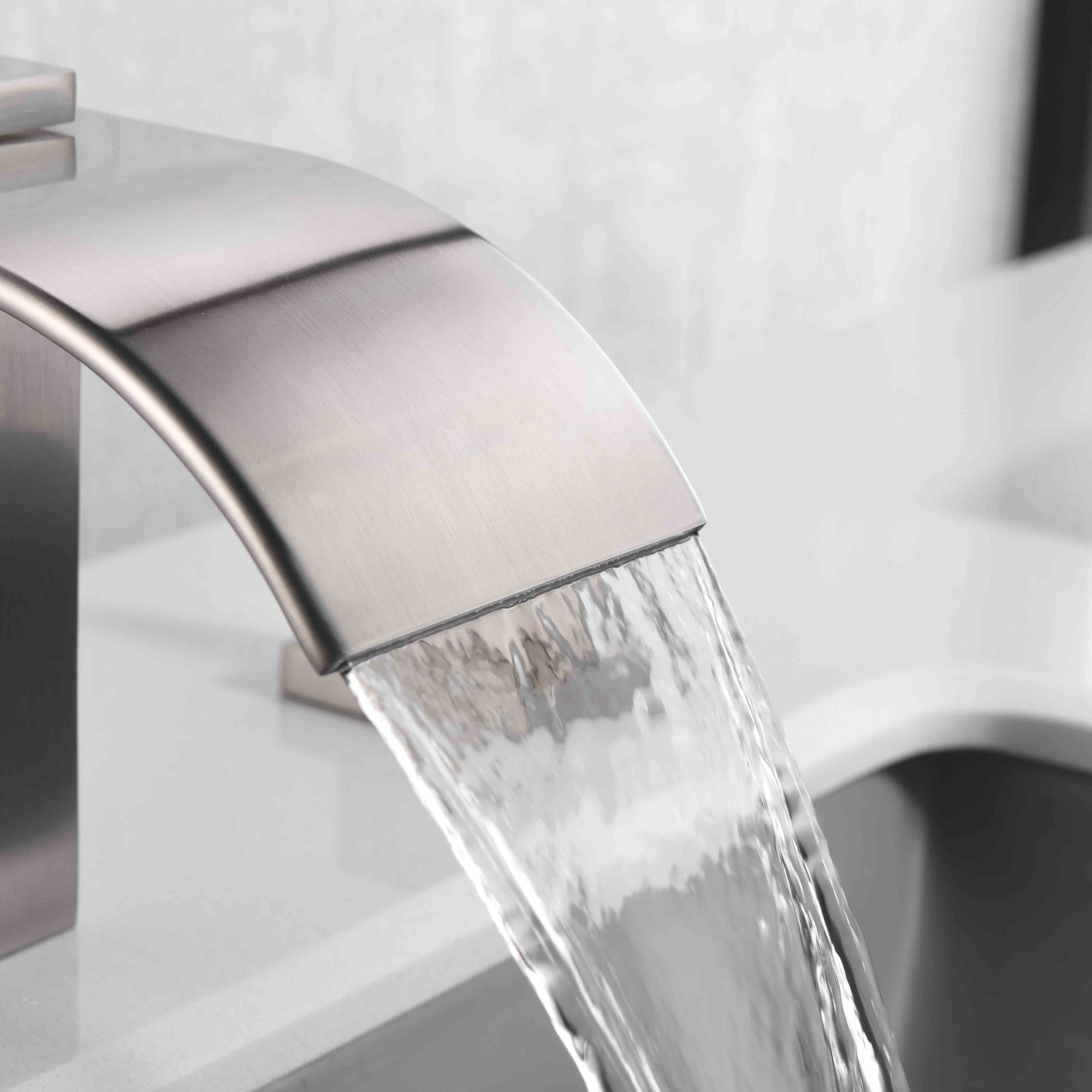 Waterfall Widespread Bathroom Faucet Brushed Nickel, 3 Hole 8 Inch Vanity Faucet