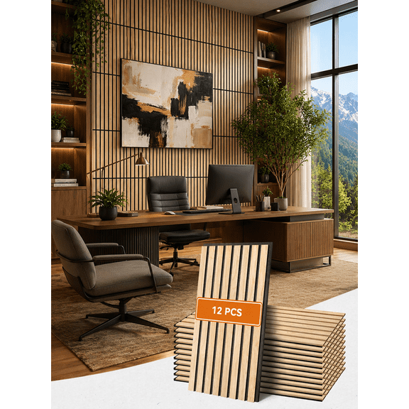 MISSDAY Acoustic Wood Slat Wall Panels, 23.6 x 11.8 in, Oak, 10 Pack, Sound Absorbing for Interior Decor