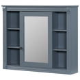 thumbnail image 3 of 35'' x 28'' Bathroom Medicine Cabinet with Mirror, Wood Wall Mounted Bathroom Storage Cabinet with 6 Open Shelves and 2 Concealed Storage, Saving Space, Blue (Not Include Bathroom Vanity ), 3 of 6
